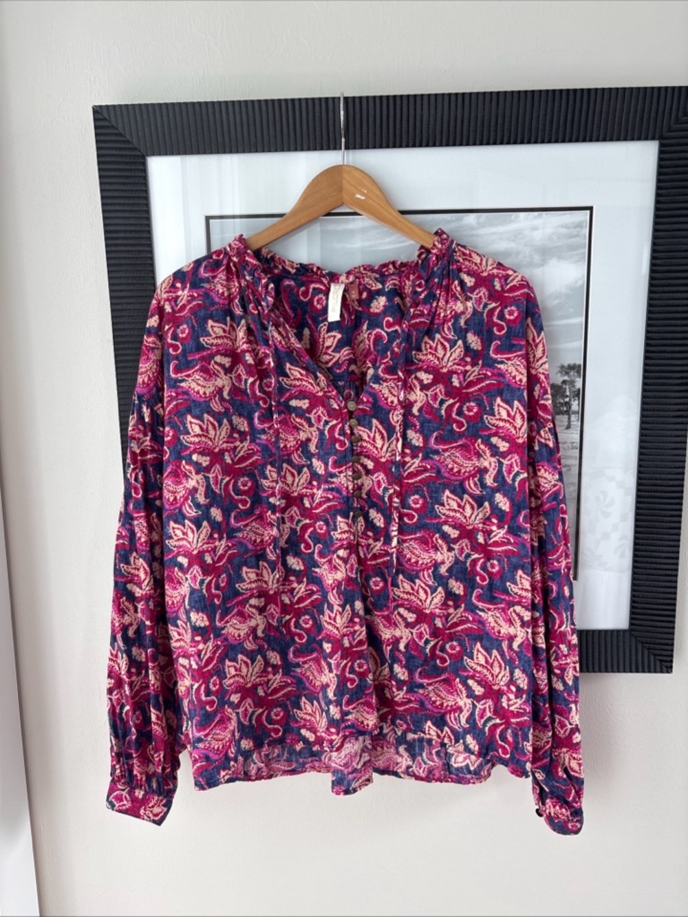 Pilcro Anthropologie Lucille Peasant Blouse Paisley Long Sleeve Boho Top Size XL